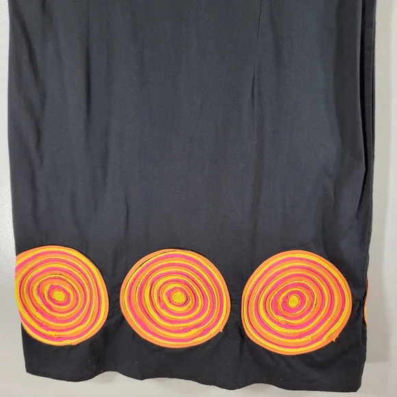 Vintage NIZA black cotton geometric shape sleeveless sheath dress - Picture 6 of 13